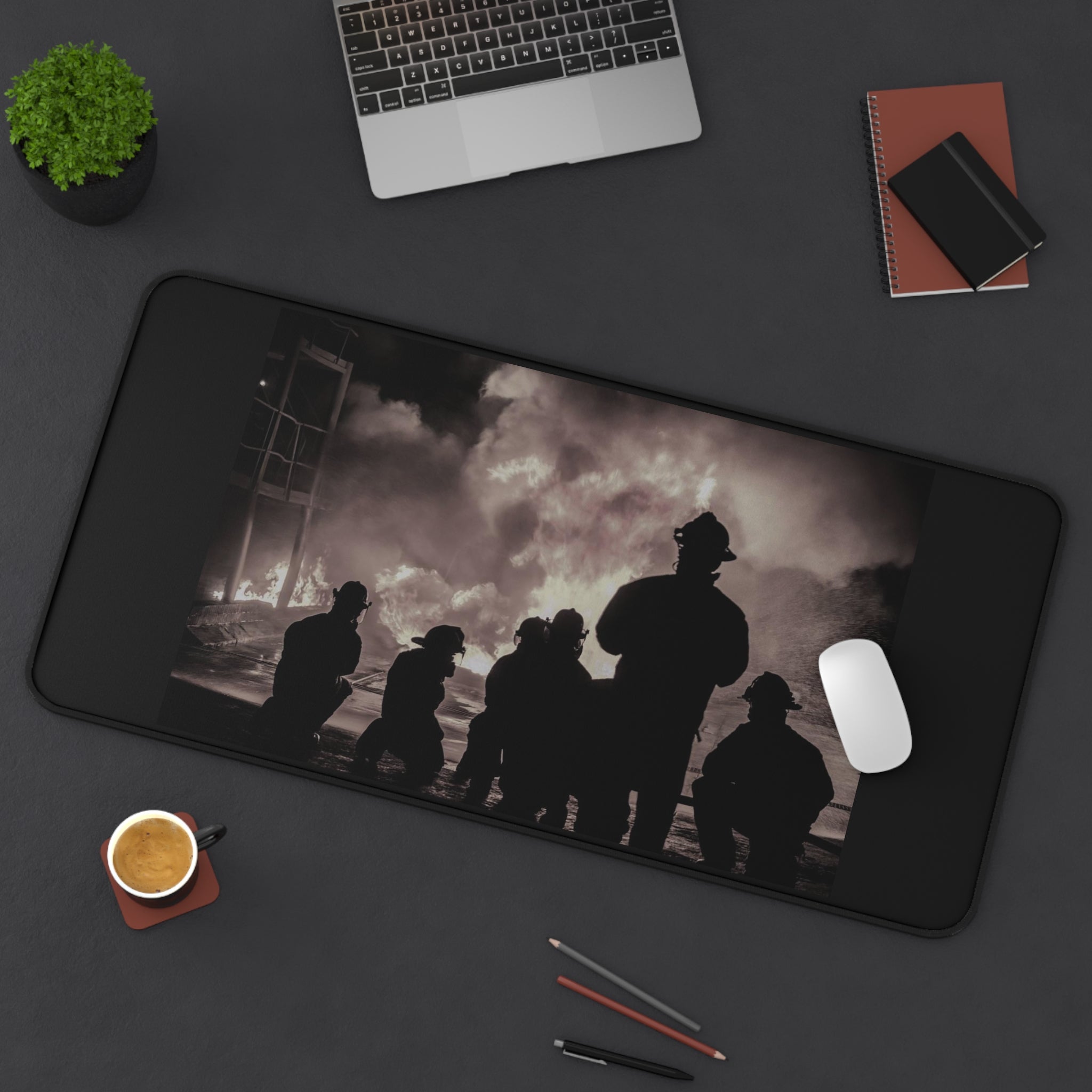 Firefighter Silhouette Desk Mat – Inspirational Fire Rescue Mouse Pad