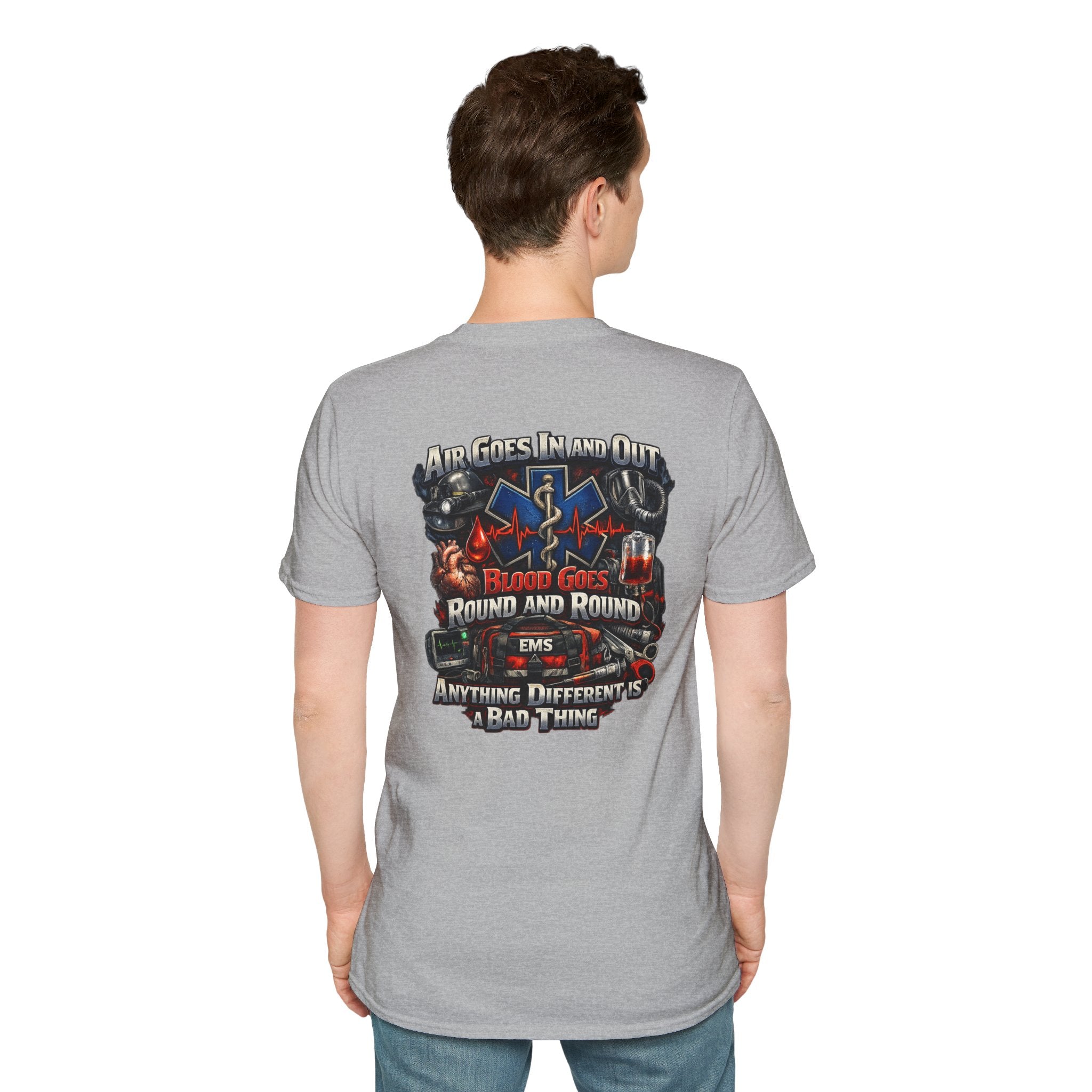 EMS Paramedic T-Shirt — "Air Goes In And Out, Blood Goes Round And Round"
