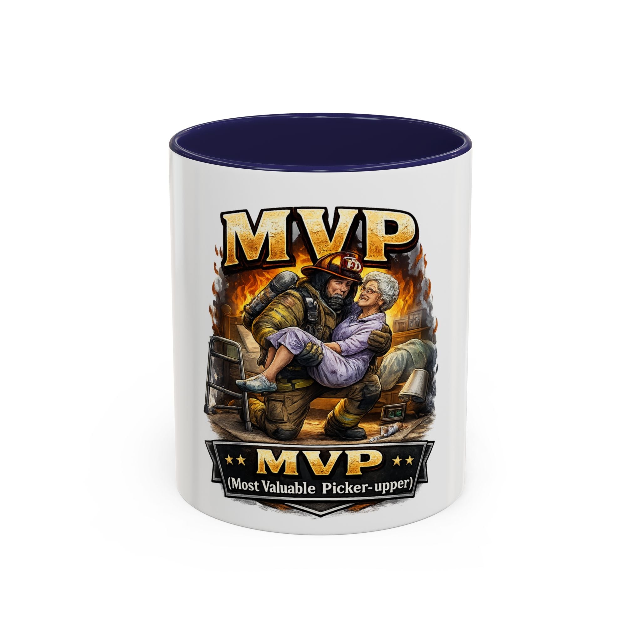 MVP Coffee Mug — "Most Valuable Picker-Upper" Firefighter Rescue Design (11/15 oz)