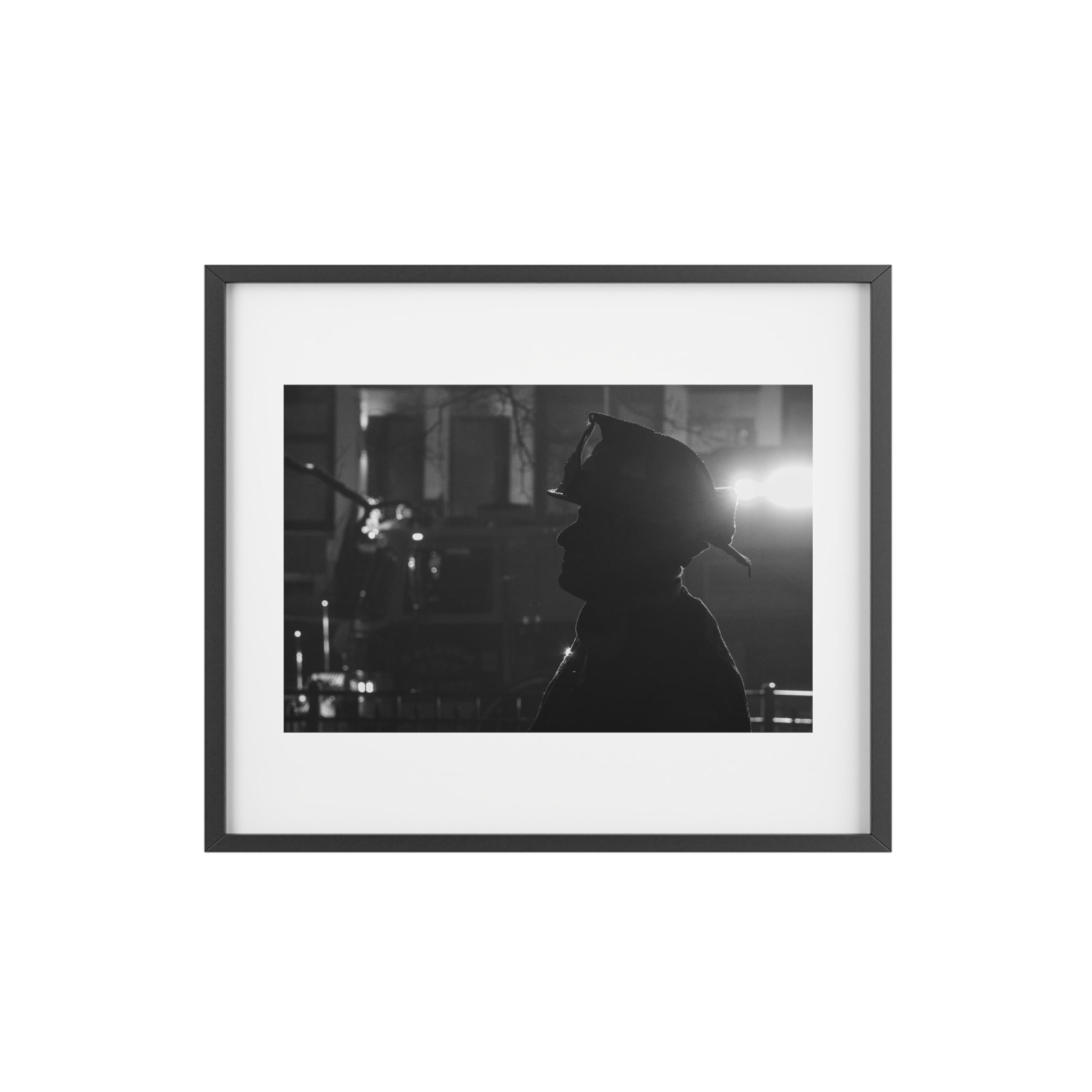 Framed Poster — Silhouette Firefighter Photo (Matte)