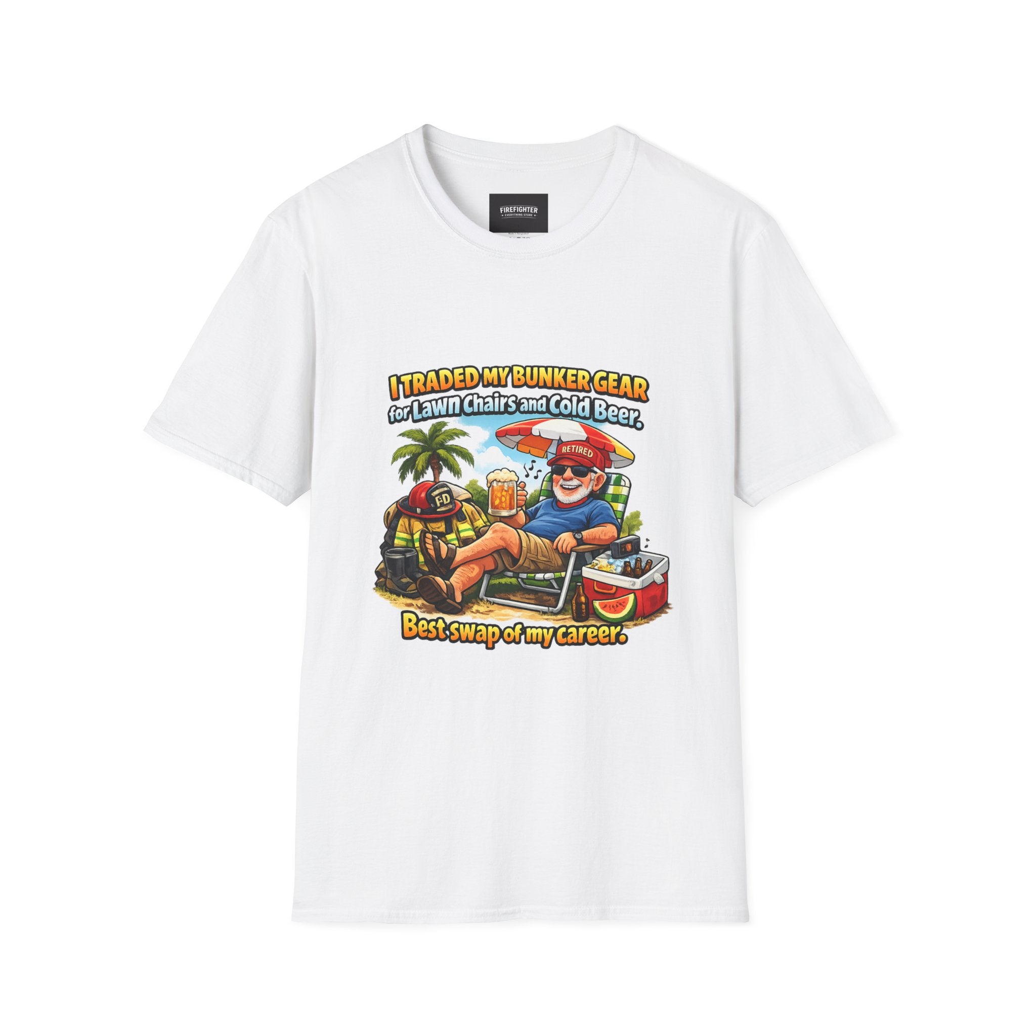 Firefighter Retirement T-Shirt — "I Traded My Bunker Gear... Best Swap of My Career" Front Graphic