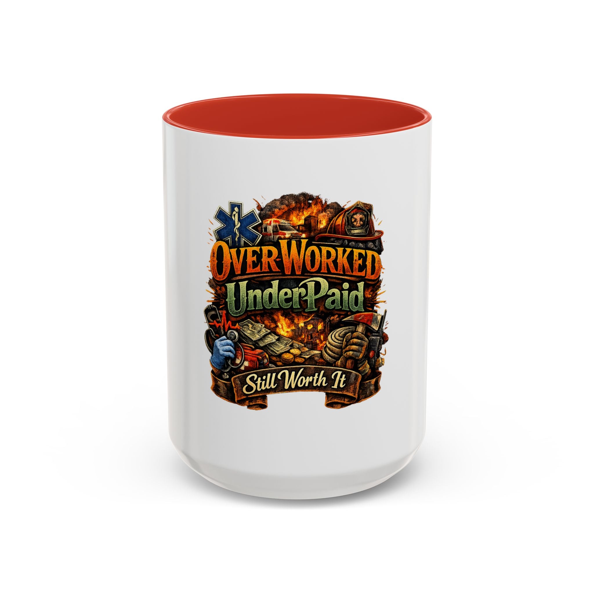 Overworked Underpaid Coffee Mug – "Still Worth It" Rustic Gift for Workers