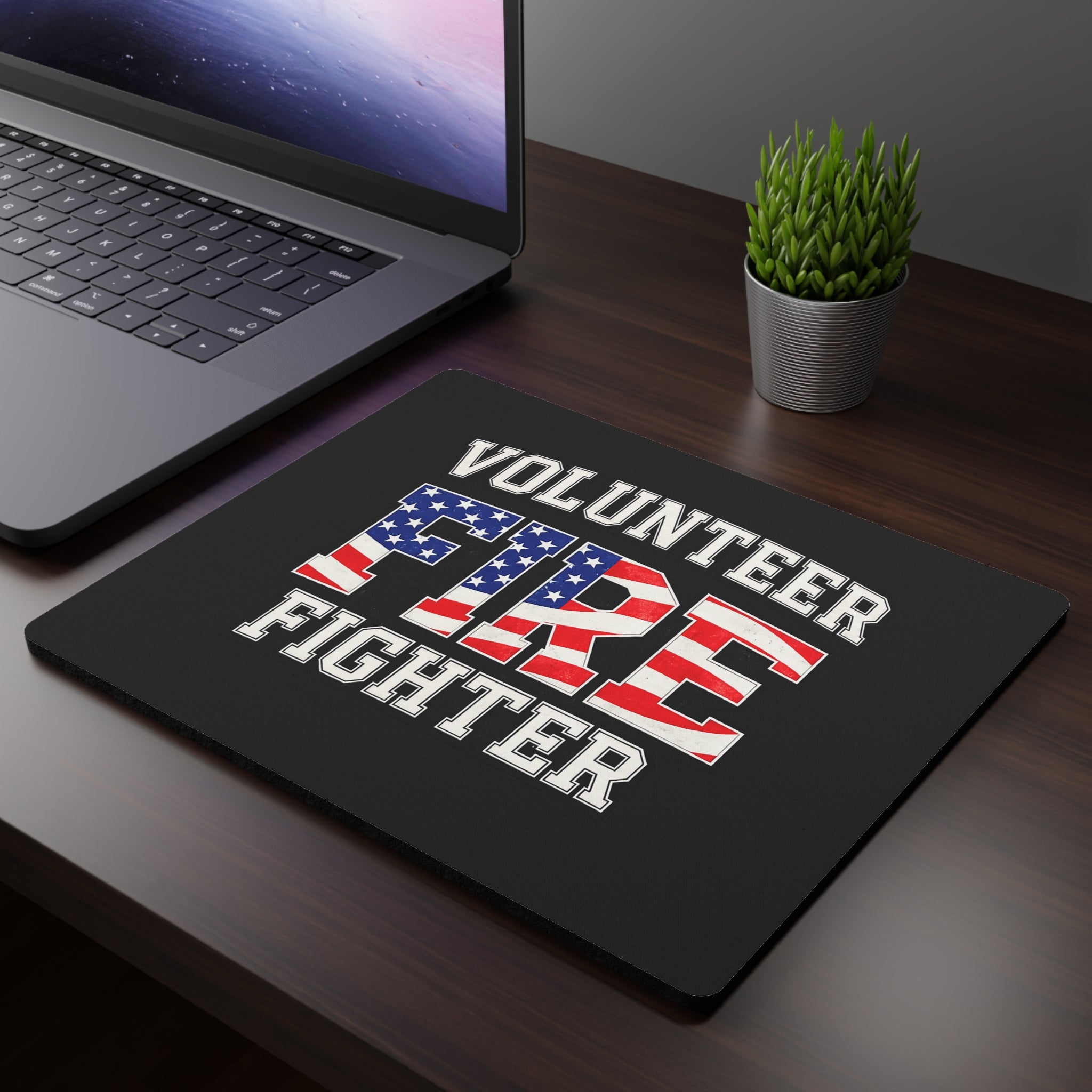 Volunteer Firefighter Mouse Pad — American Flag Fire Design