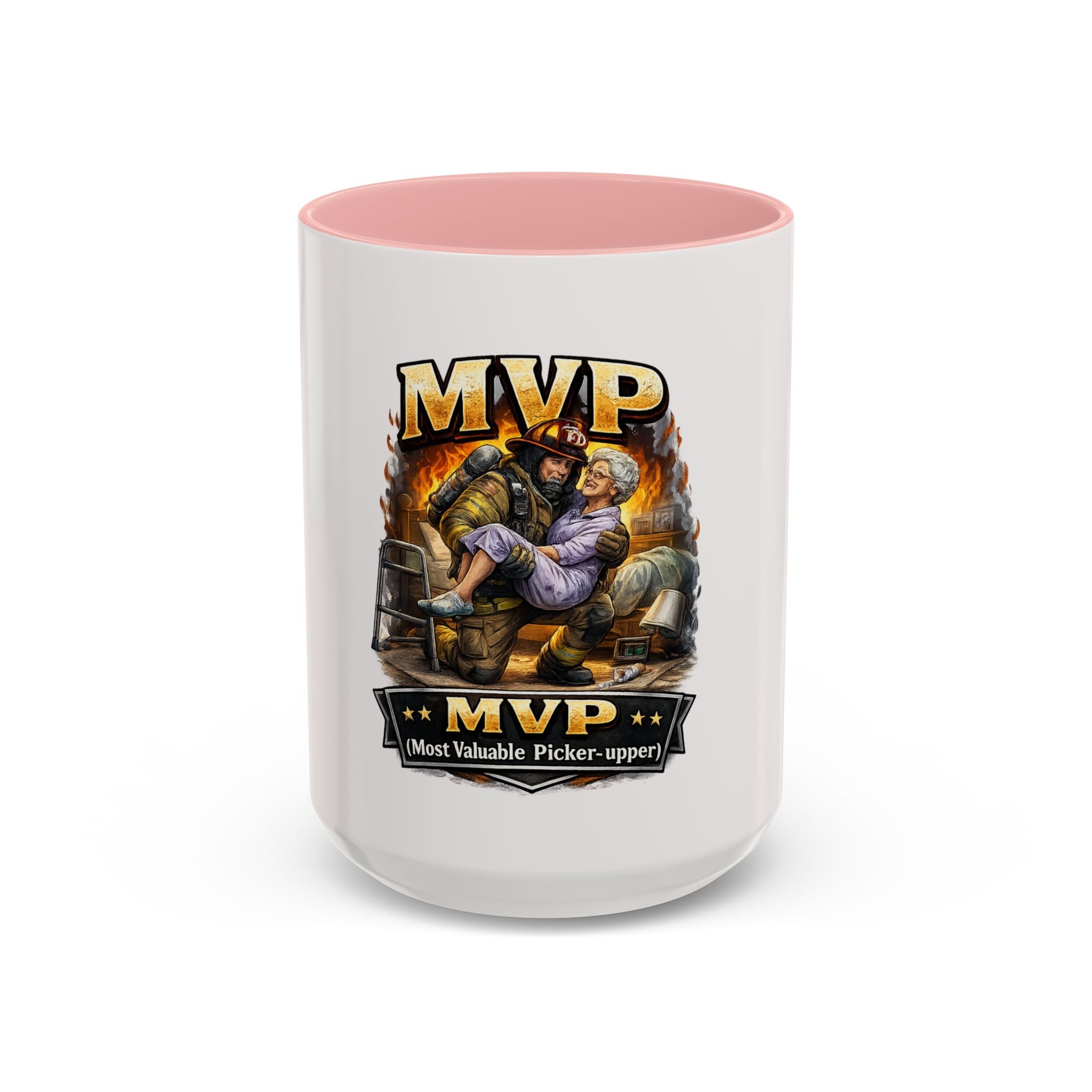 Firefighter Coffee Cup "MVP Most Valuable Picker-upper" Accent Coffee Mug (11, 15oz)