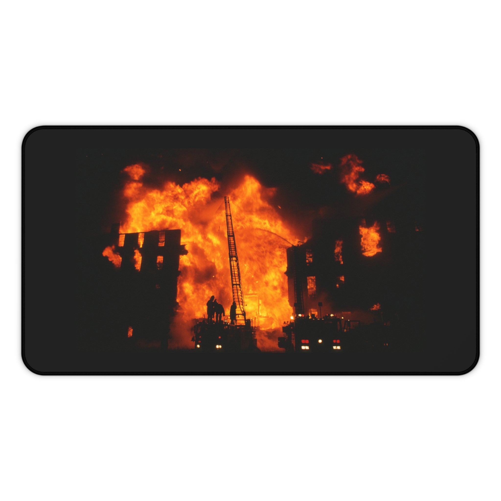 Firefighter Desk Mat – Fiery Urban Blaze Photo Mouse Pad for First Responders & Fire Enthusiasts