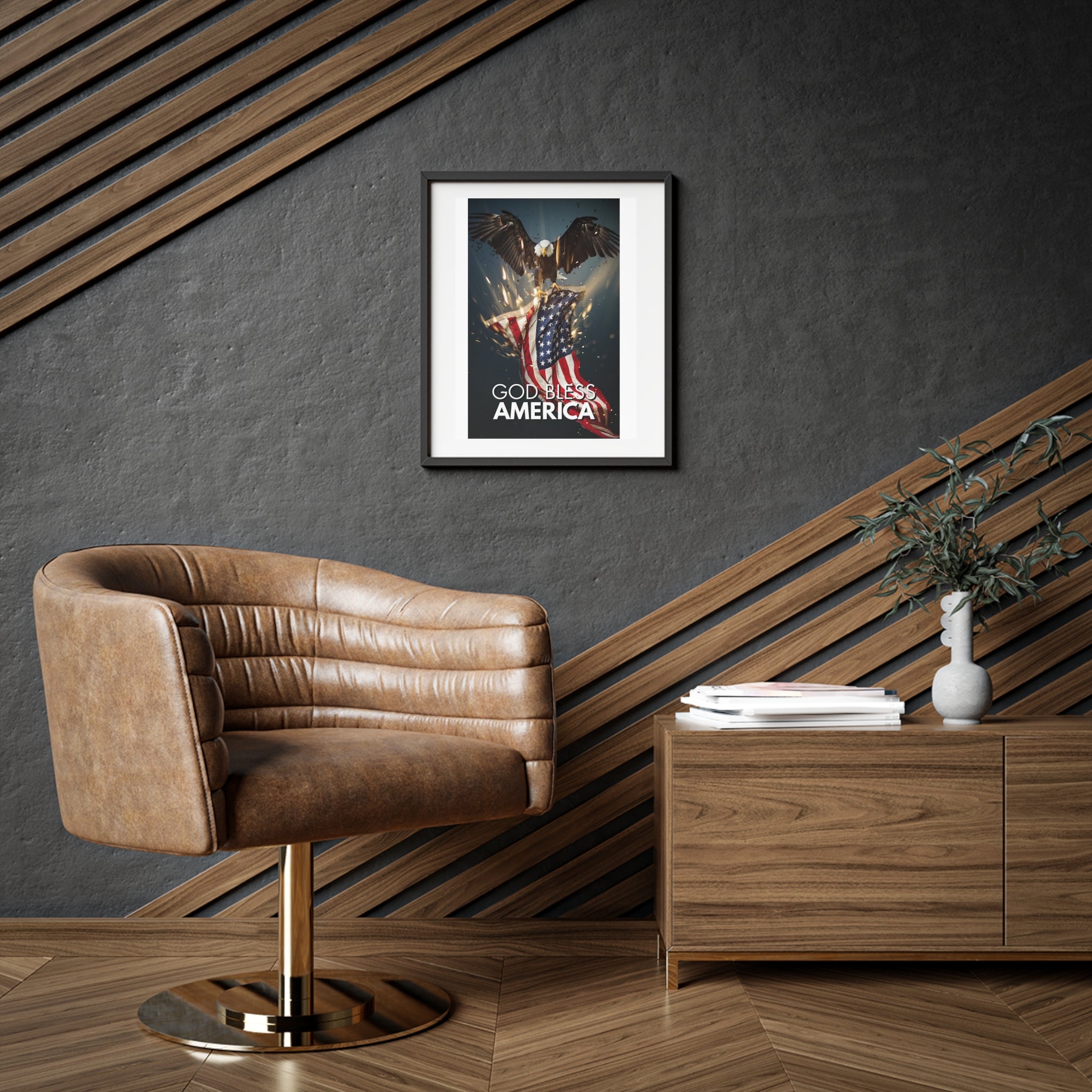 Framed Poster — "God Bless America" Patriotic Eagle & Flag Art (Matte)