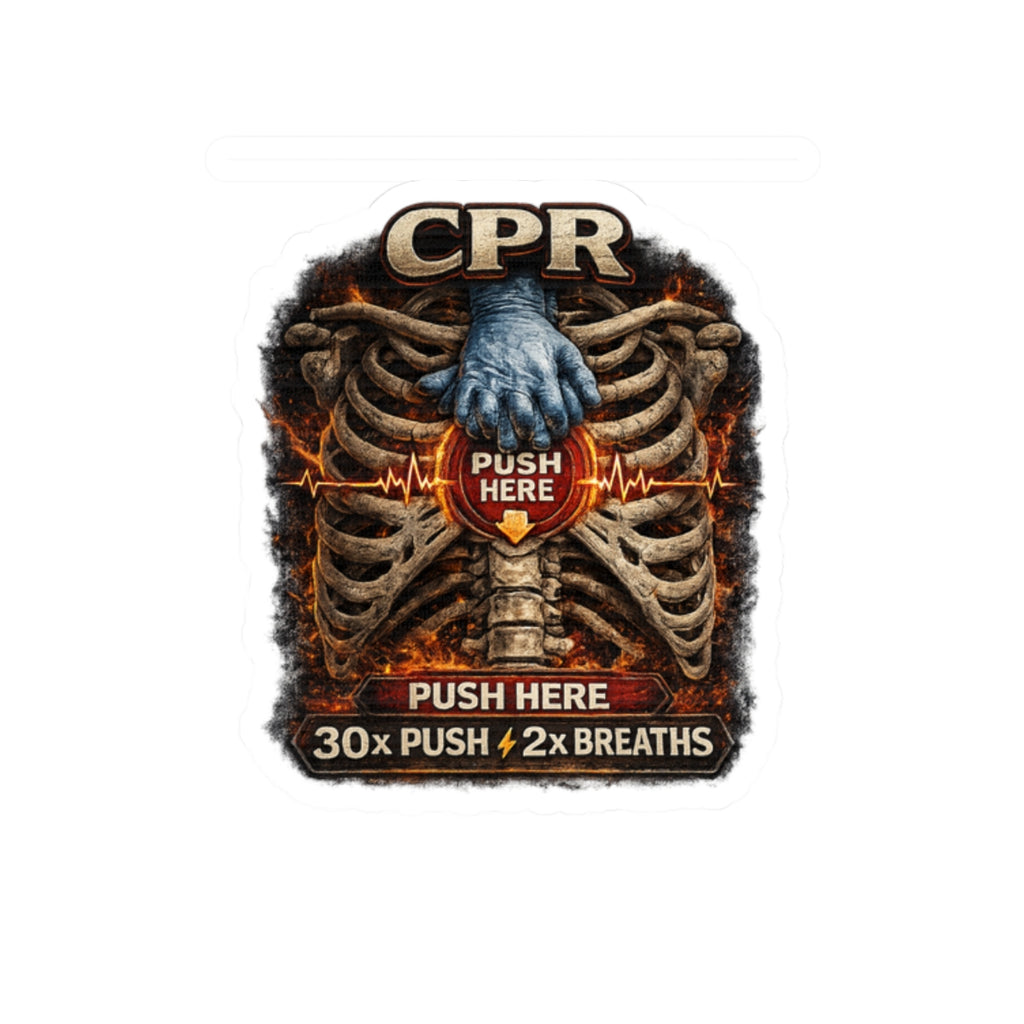 CPR Instruction Kiss-Cut Sticker — 'Push Here 30x Push / 2x Breaths' Medical Rescue Decal