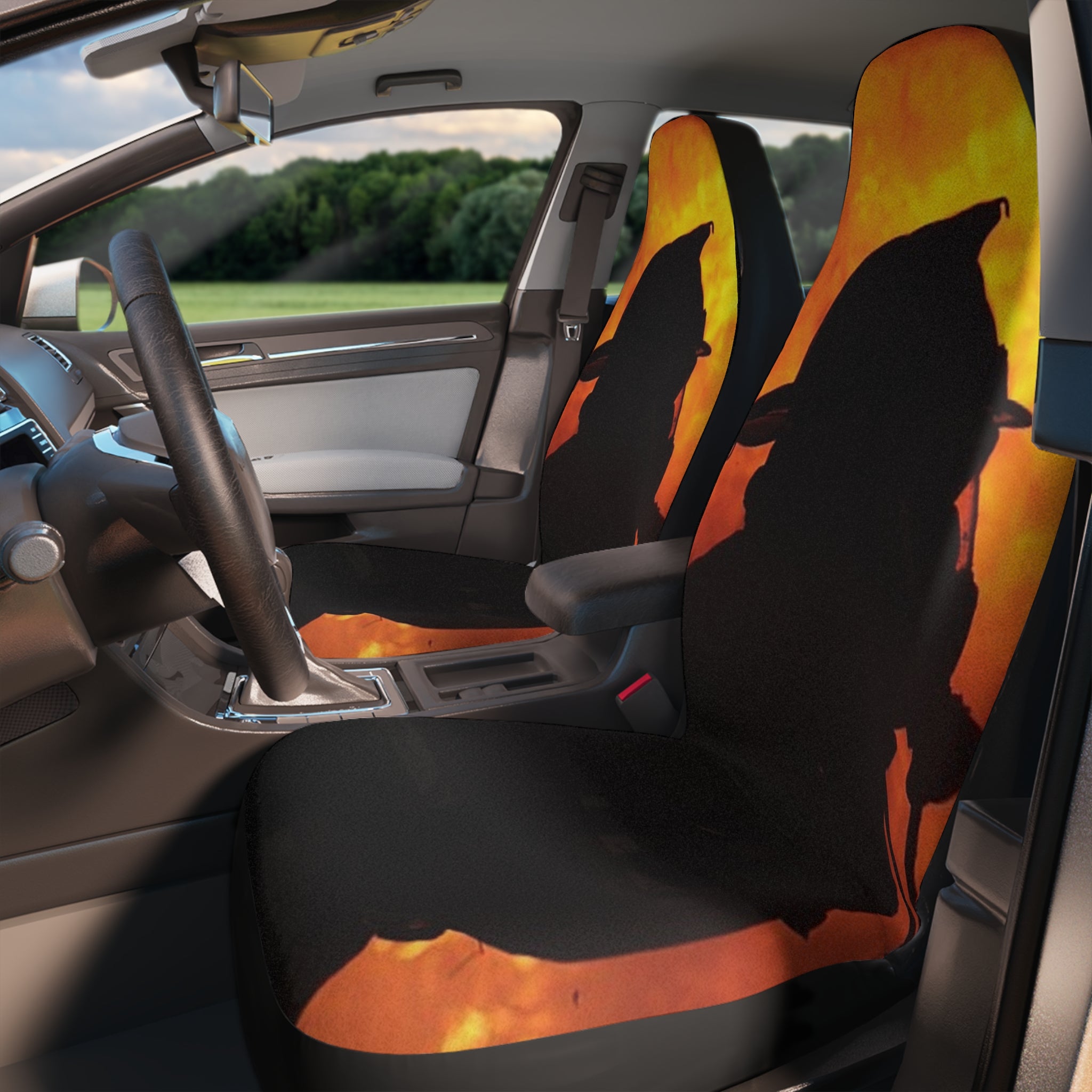 Firefighter Silhouette Car Seat Covers — Orange Flames Tribute