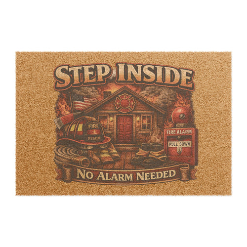 Doormat — "Step Inside, No Alarm Needed" Firefighter Welcome Mat