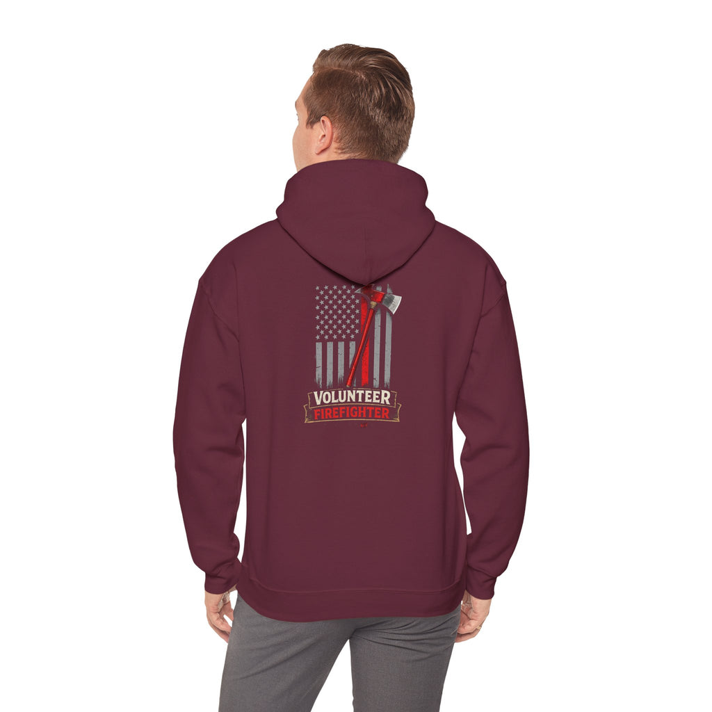 Volunteer Firefighter Hoodie - American Flag Axe Back Graphic