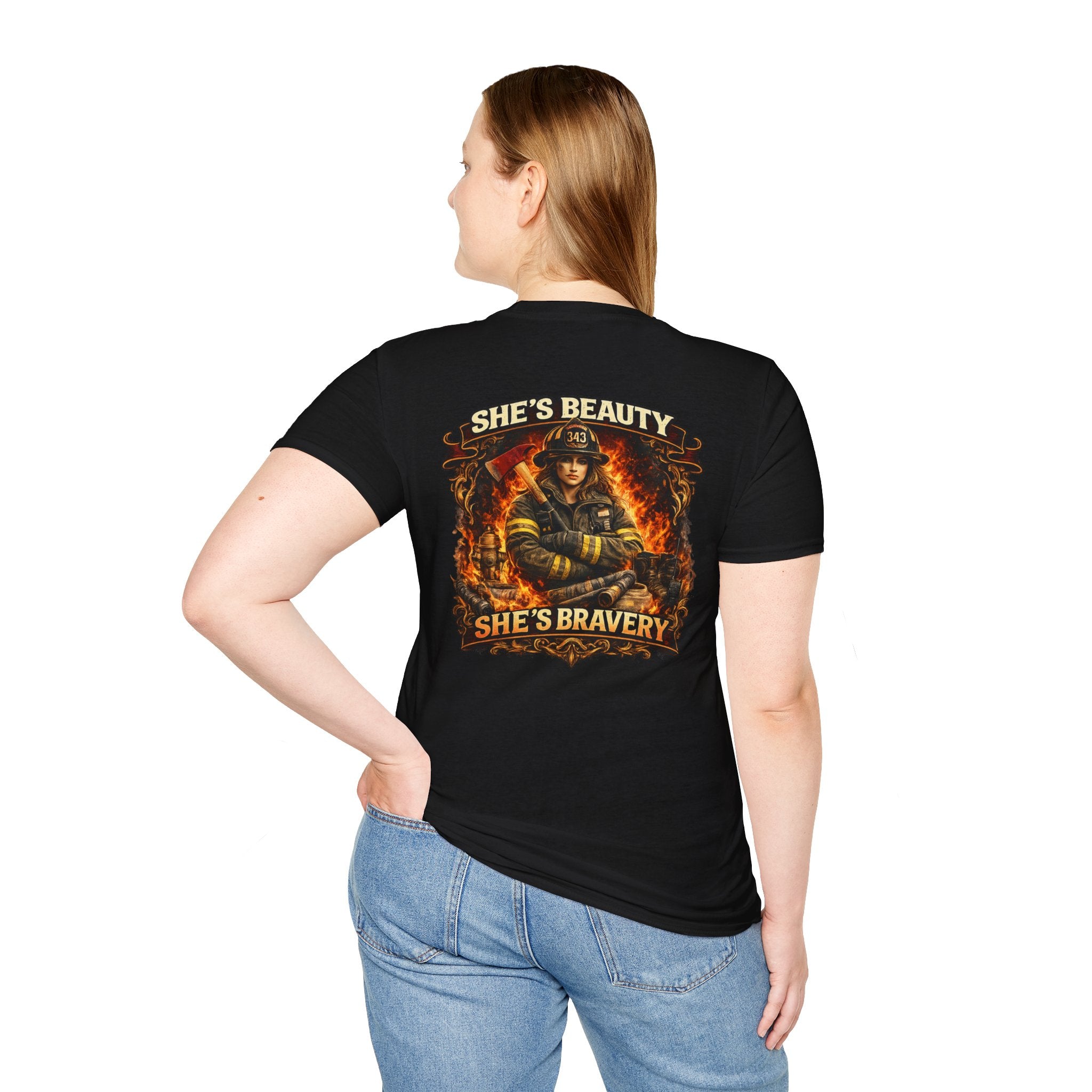 Firefighter T-Shirt – "She's Beauty, She's Bravery" Graphic Tee