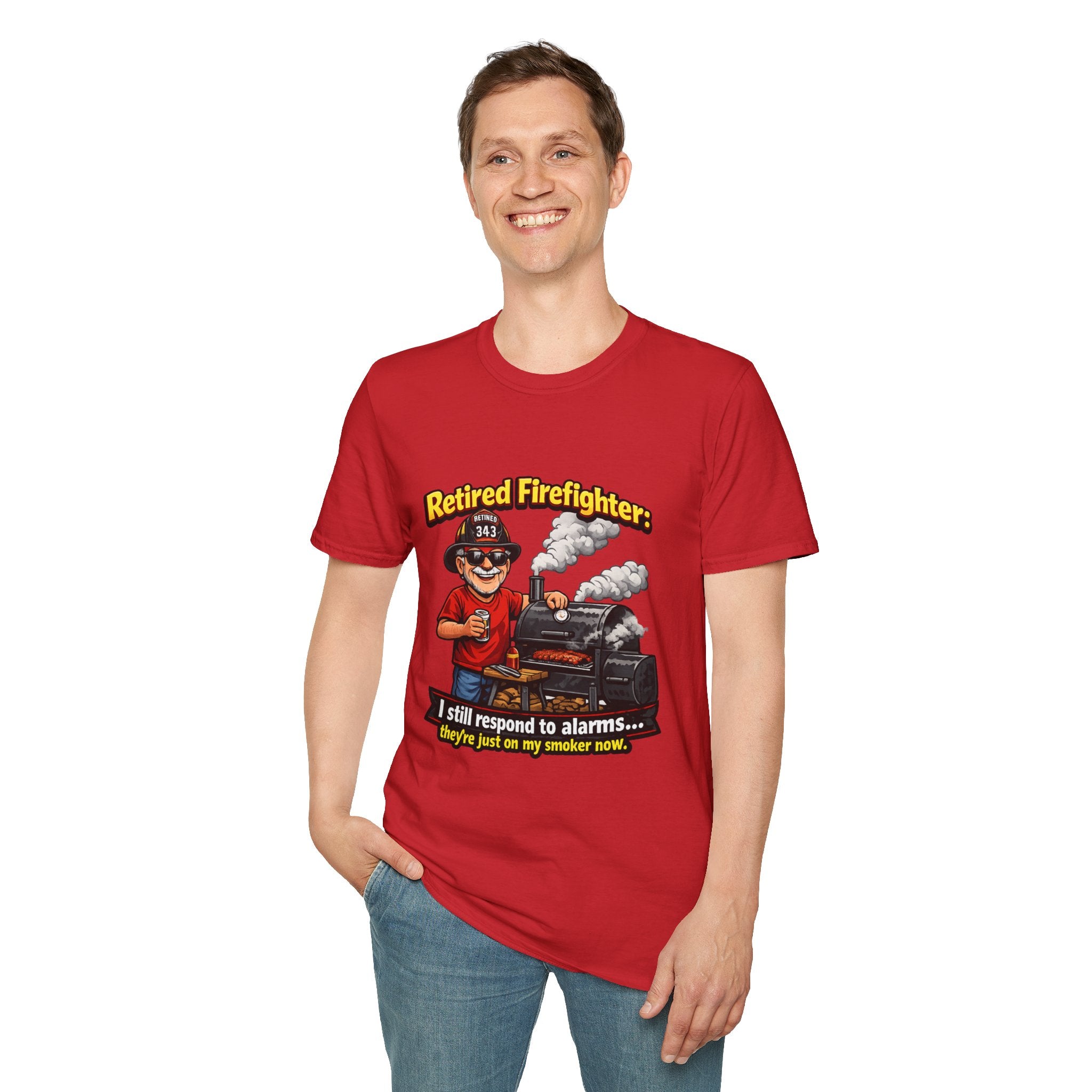 Retired Firefighter T-Shirt — "I Still Respond to Alarms... They're Just on My Smoker Now"