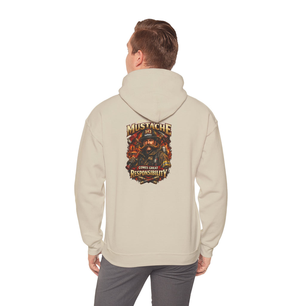 Hoodie - 'Mustache and Responsibility' Vintage Biker Fire Graphic Hooded Sweatshirt