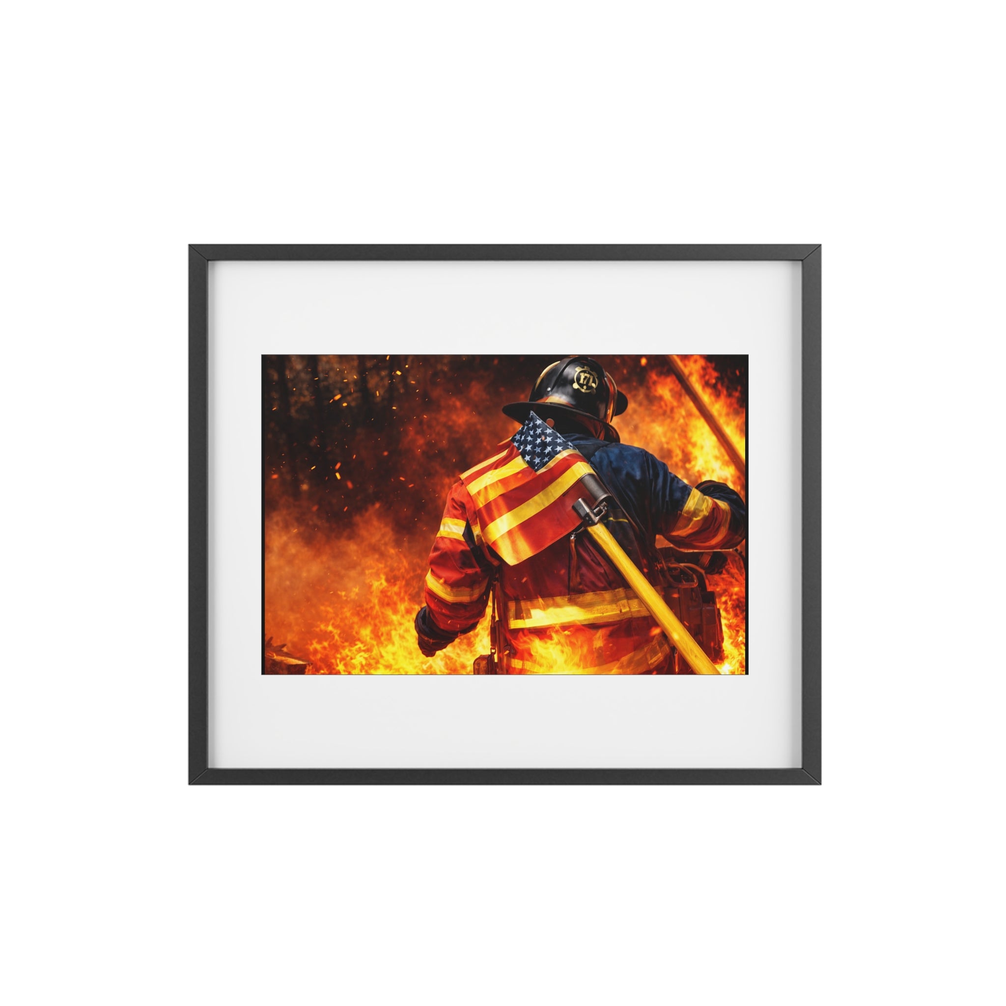 Firefighter American Flag Framed Poster — Patriotic Firefighter Wall Art