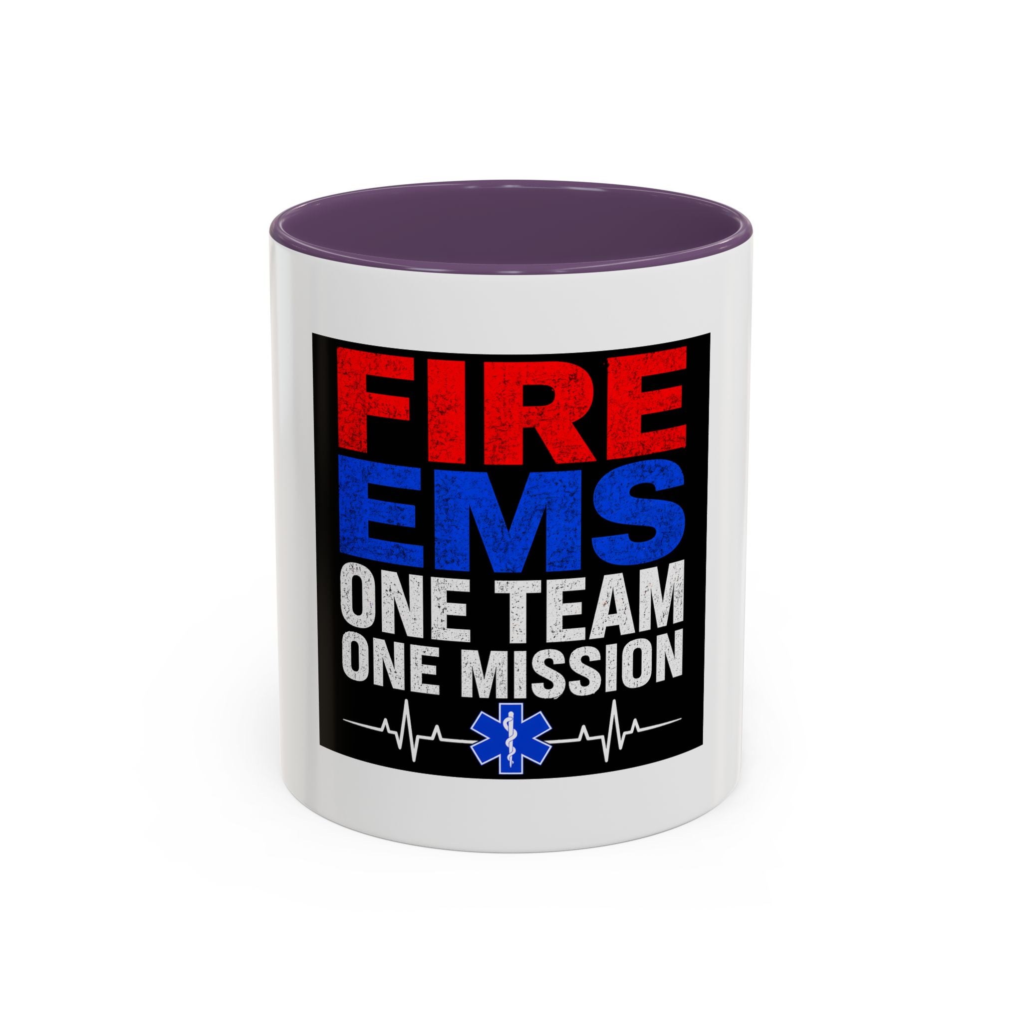 Fire EMS One Team One Mission Accent Coffee Mug — Emergency Medical Services Coffee Cup