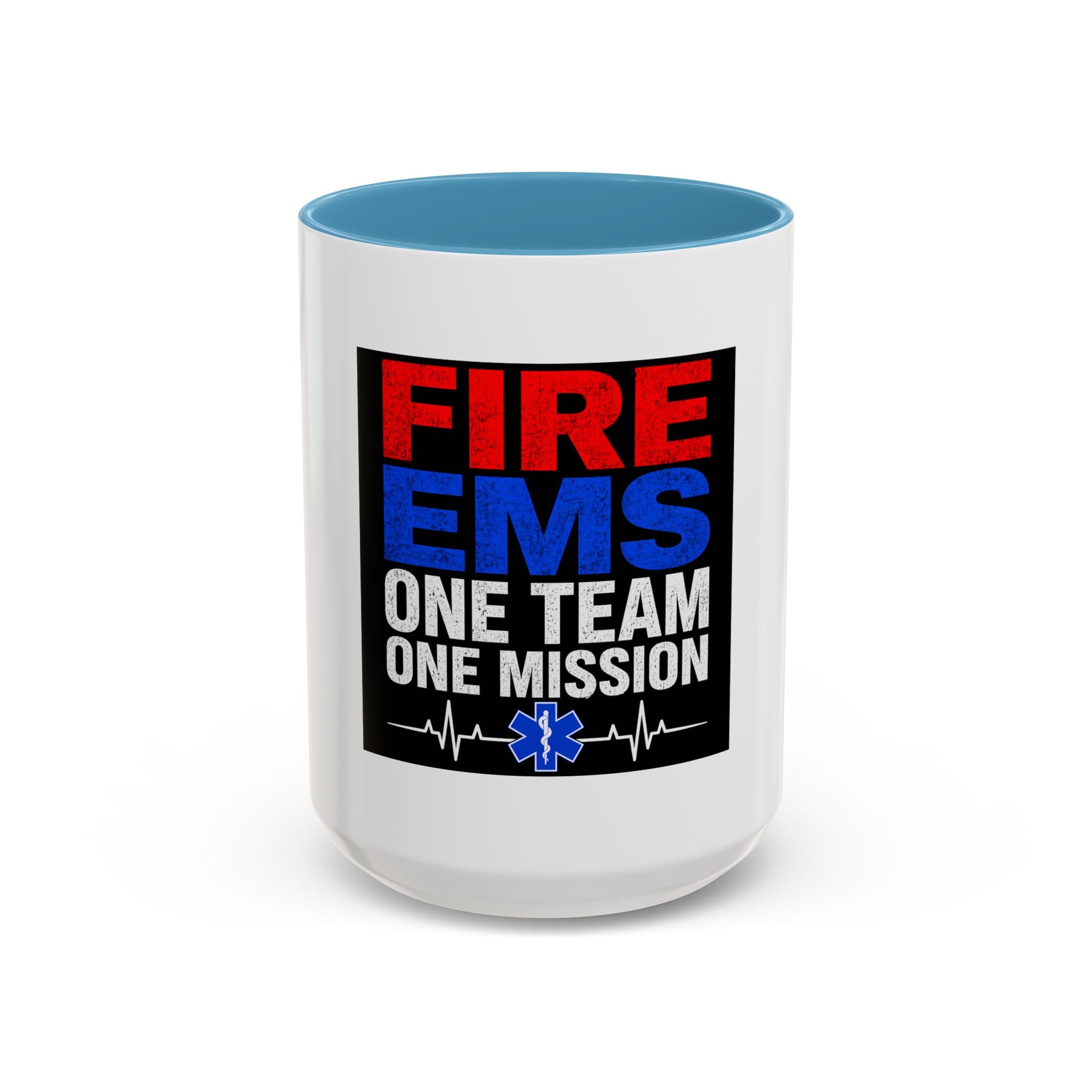 Fire EMS One Team One Mission Accent Coffee Mug — Emergency Medical Services Coffee Cup