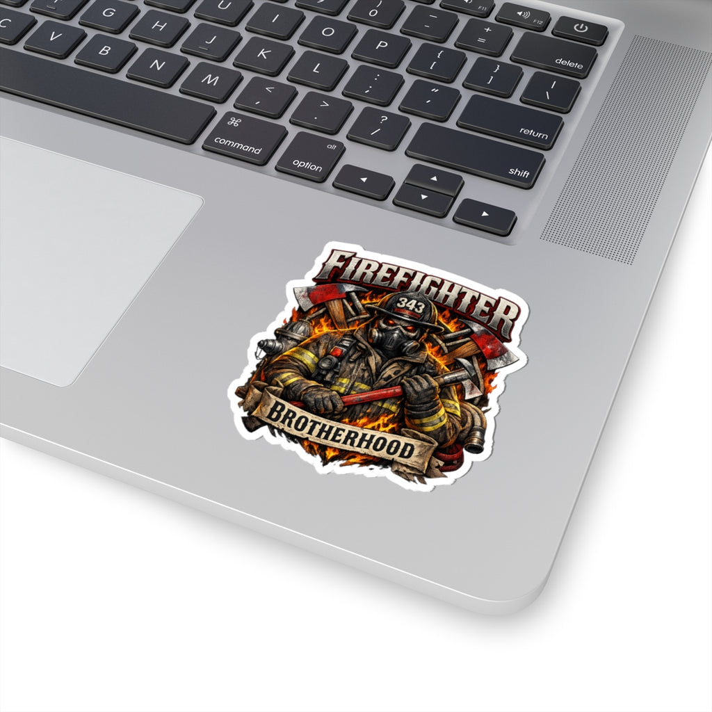 Firefighter Brotherhood Kiss-Cut Sticker — Courageous Firefighter Emblem