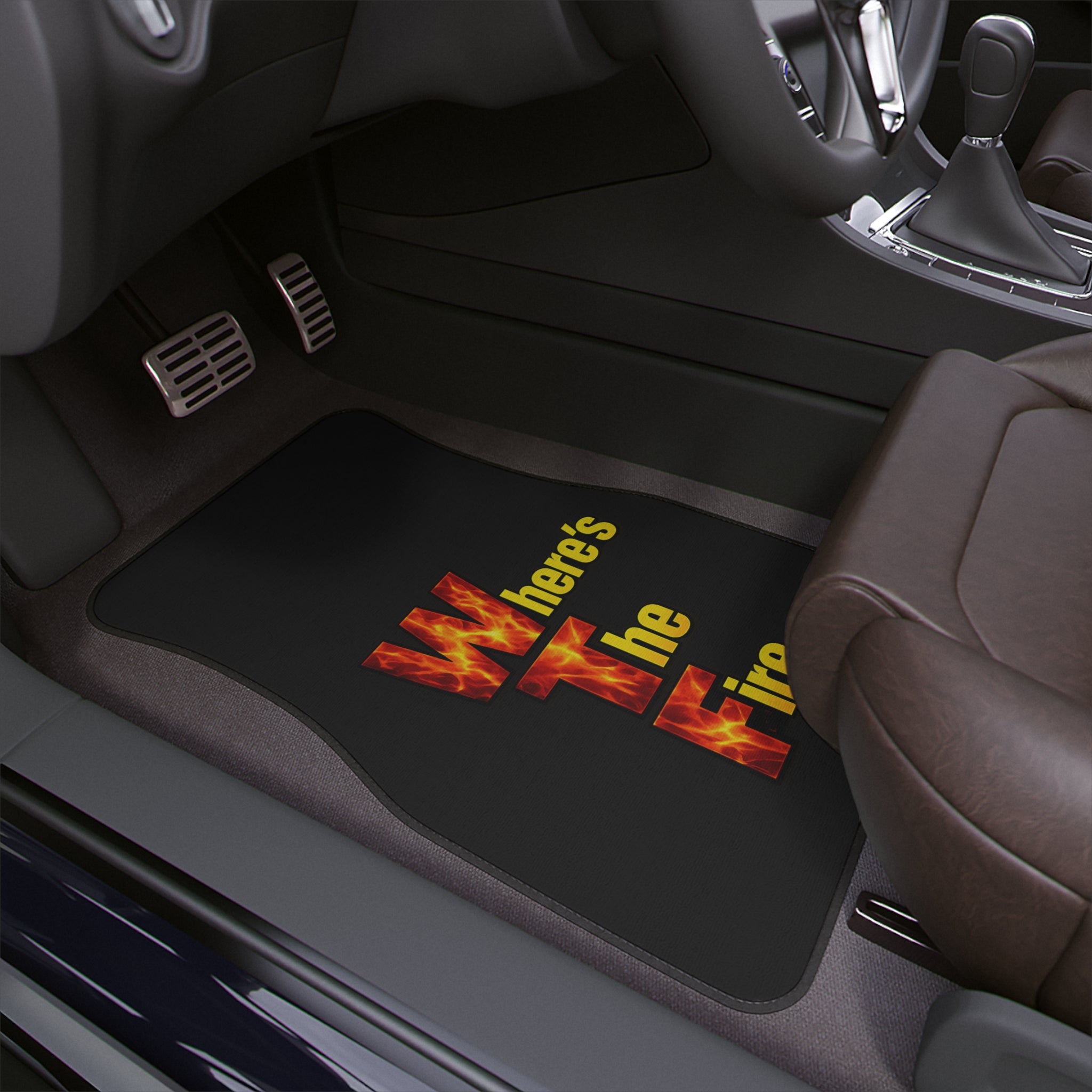 Car Floor Mats — “WTF Where’s The Fire” Novelty Auto Mats