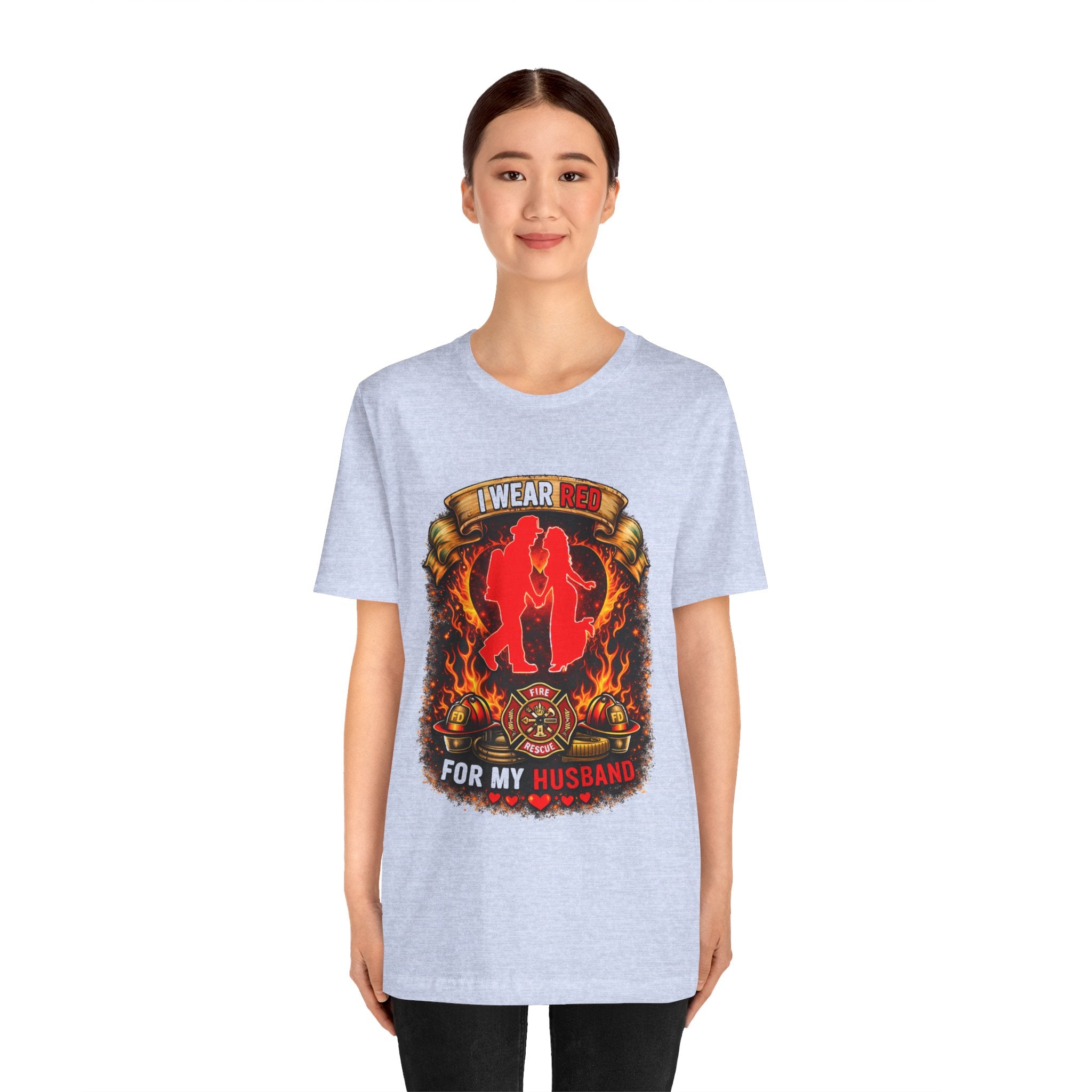 T-Shirt - I Wear Red For My Husband Firefighter Tribute Graphic Tee