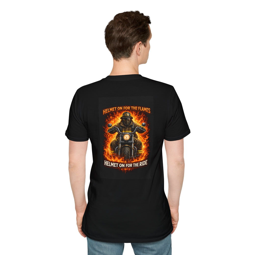 "Helmet On For The Flames" Firefighter Motorcyle T-Shirt