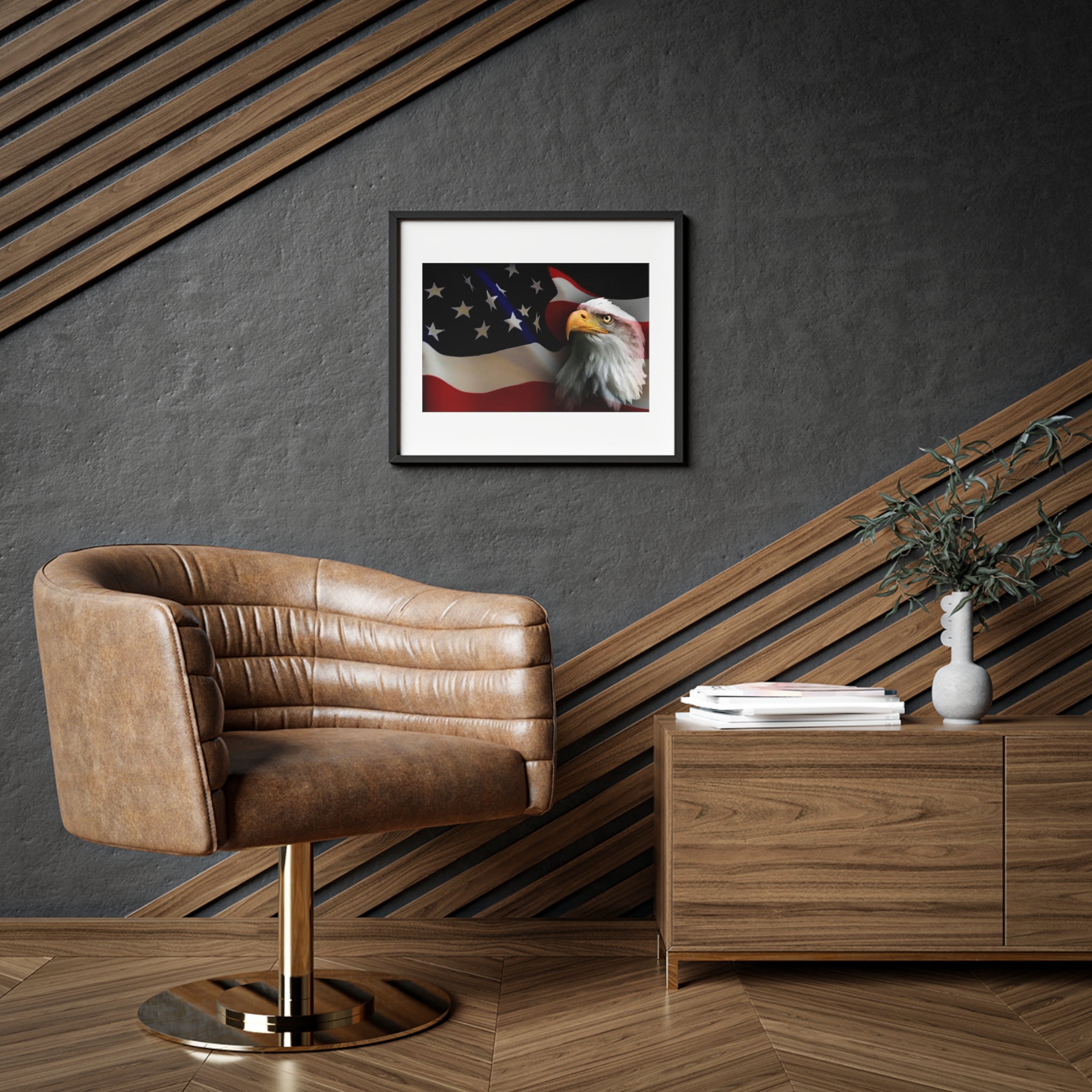 Patriotic Bald Eagle Framed Poster — American Flag Wall Art (Matte)
