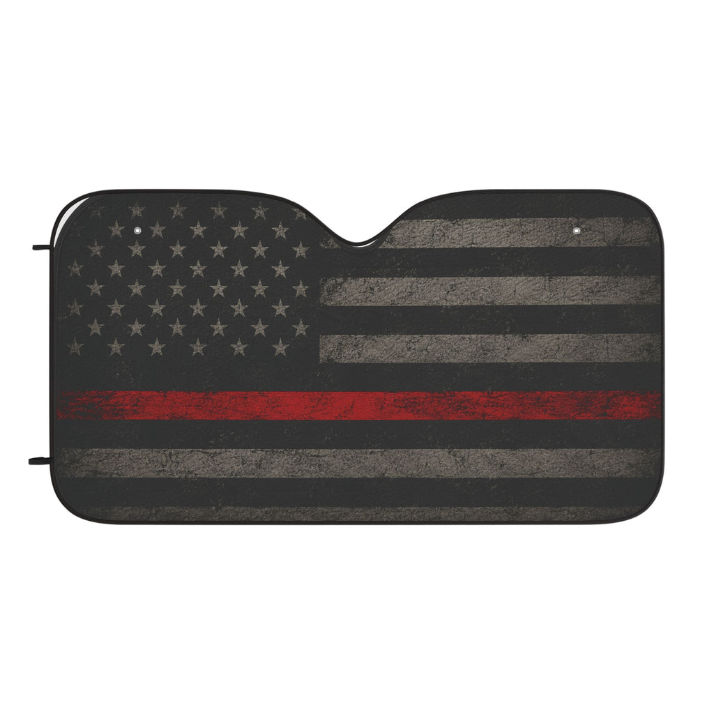 Thin Red Line American Flag Car Sunshade — Windshield Shade for Firefighters & First Responders
