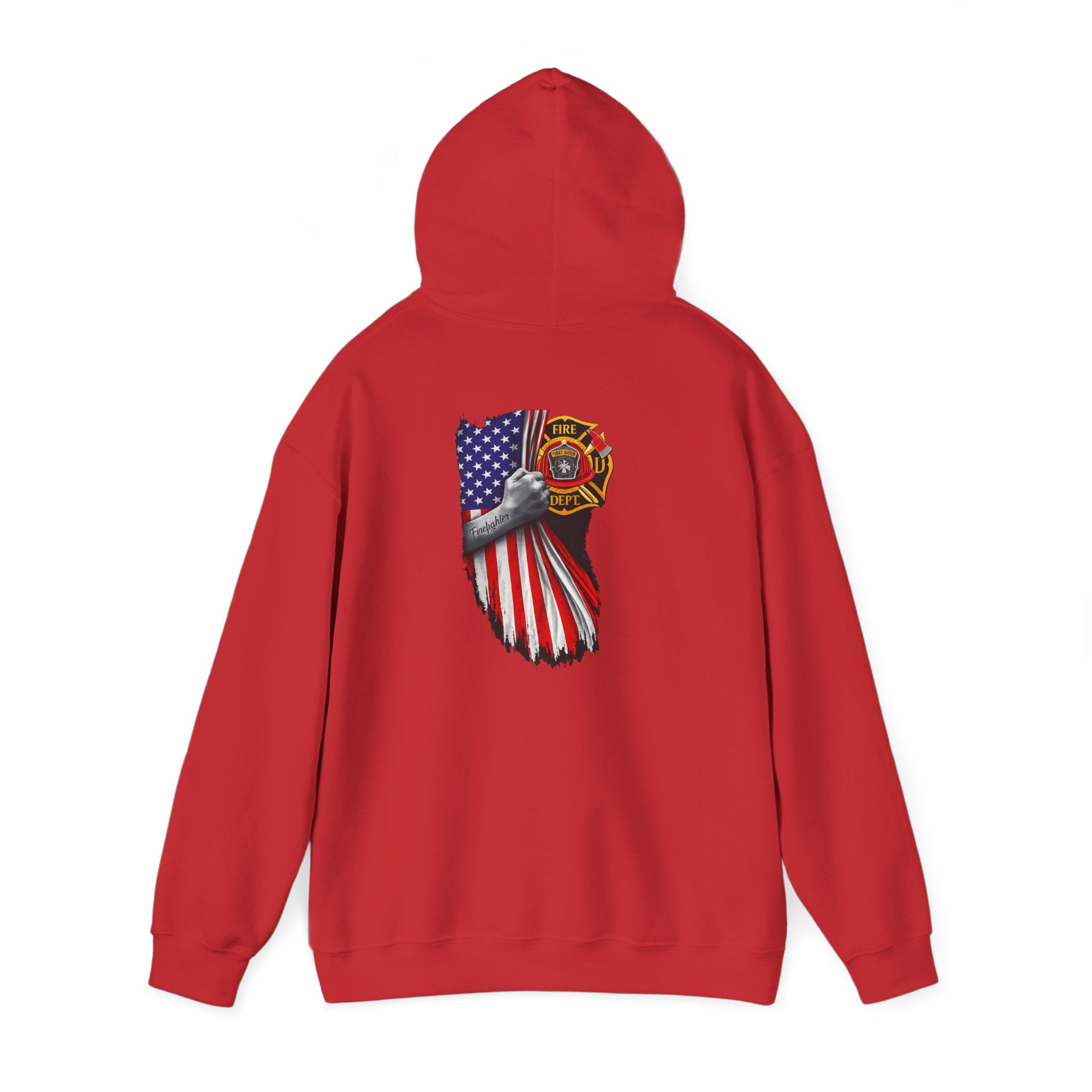 Patriotic Eagle Hoodie with American Flag and Firefighter Badge - 4th of July Memorial Pullover