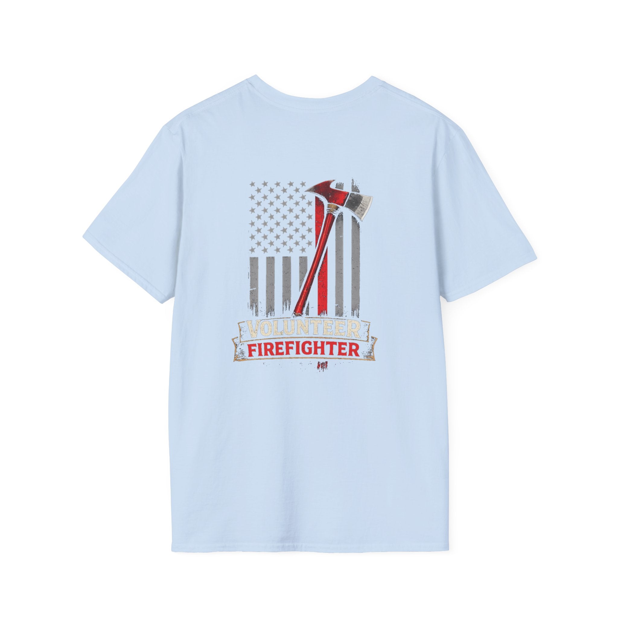 Volunteer Firefighter T-Shirt — American Flag, Axe & "Volunteer Firefighter" Graphic