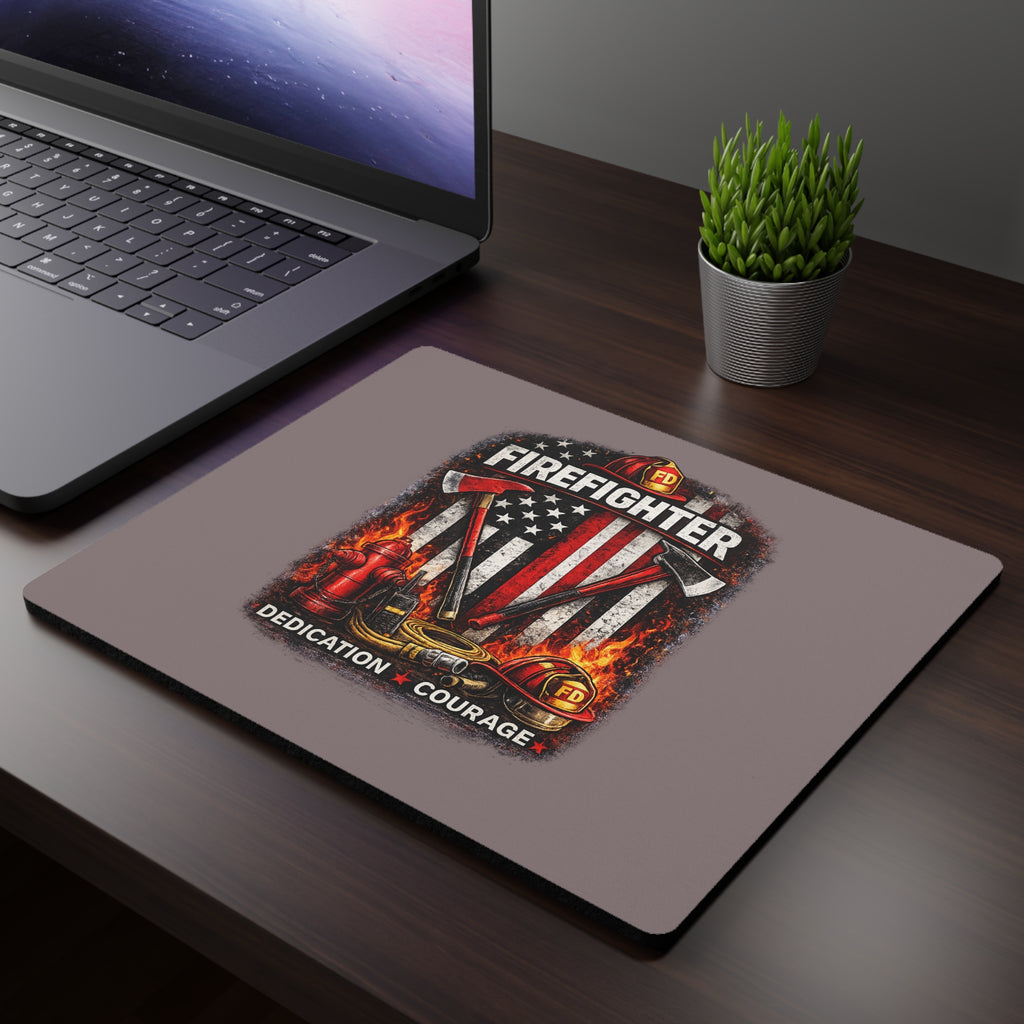 Firefighter Mouse Pad — 'Dedication • Courage' Patriotic Fire Dept