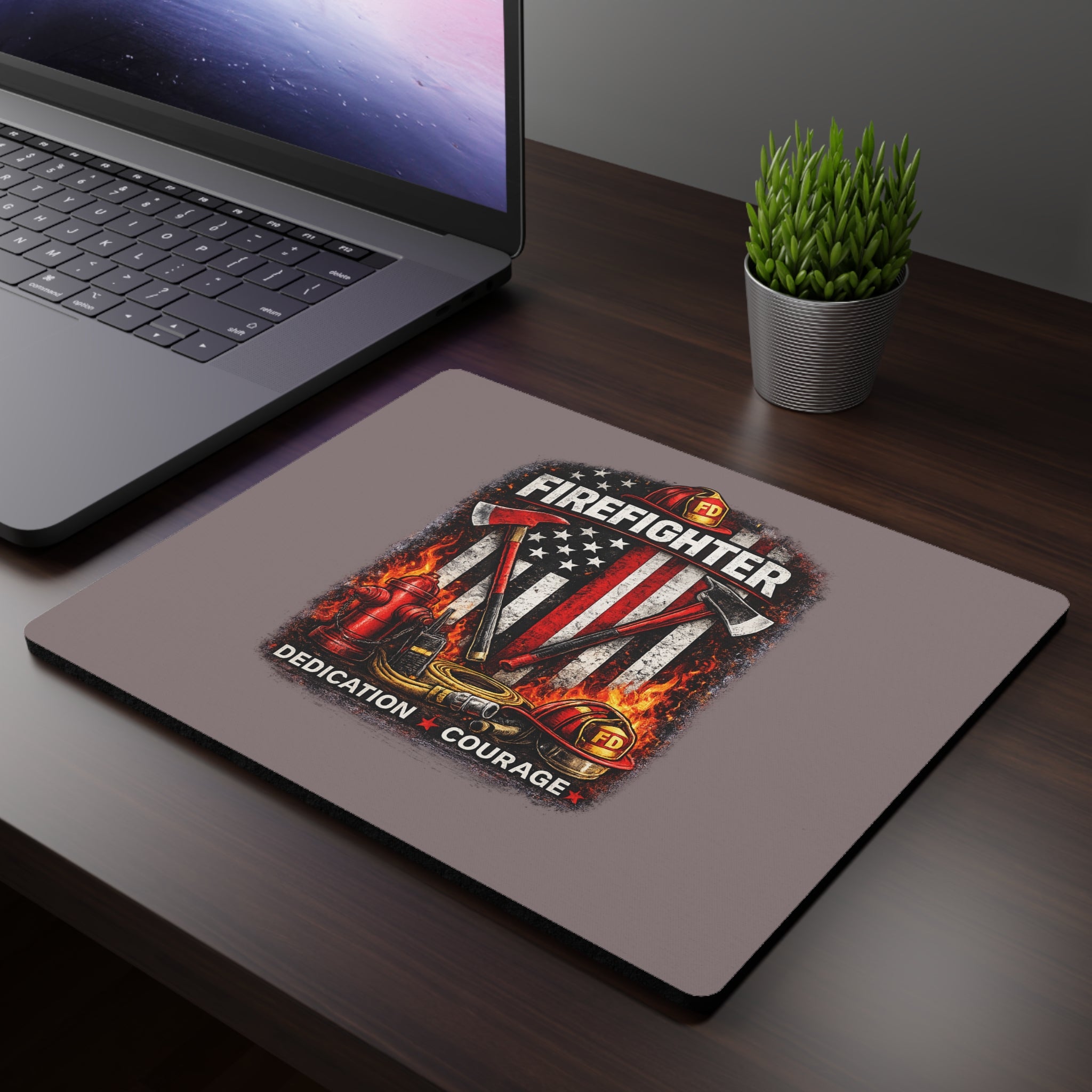 Firefighter Mouse Pad — 'Dedication • Courage' Patriotic Fire Dept