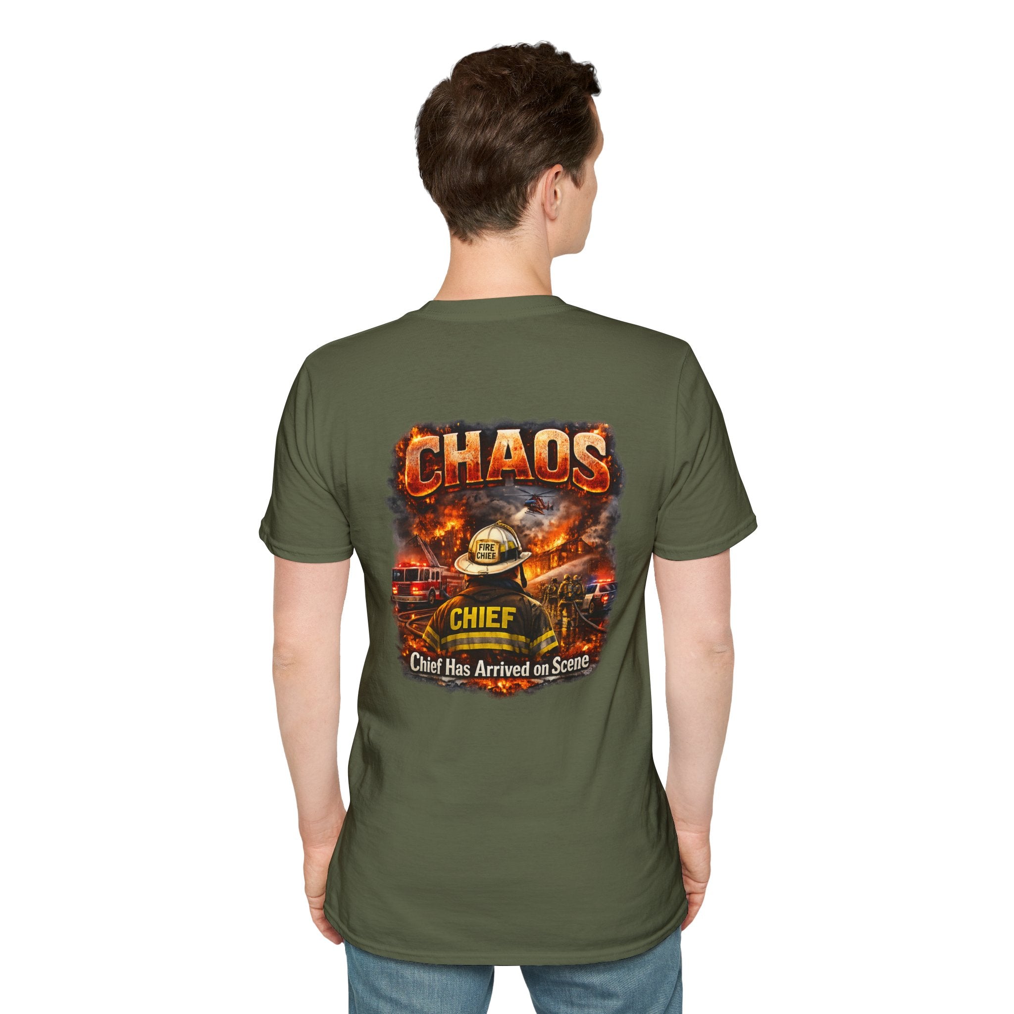 CHAOS Chief Firefighter T-Shirt — "Chief Has Arrived on Scene" Back Graphic