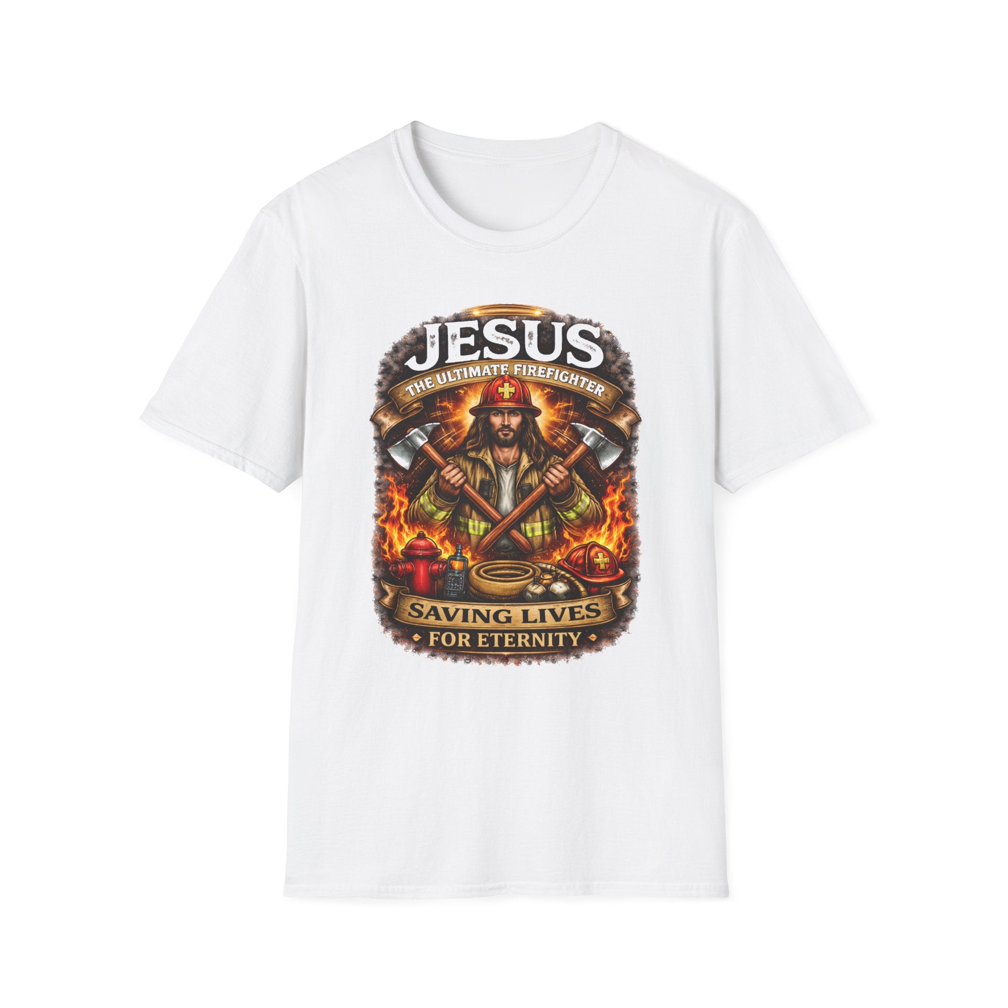 Jesus Firefighter Faith T-Shirt — "Saving Lives for Eternity" Christian Tee