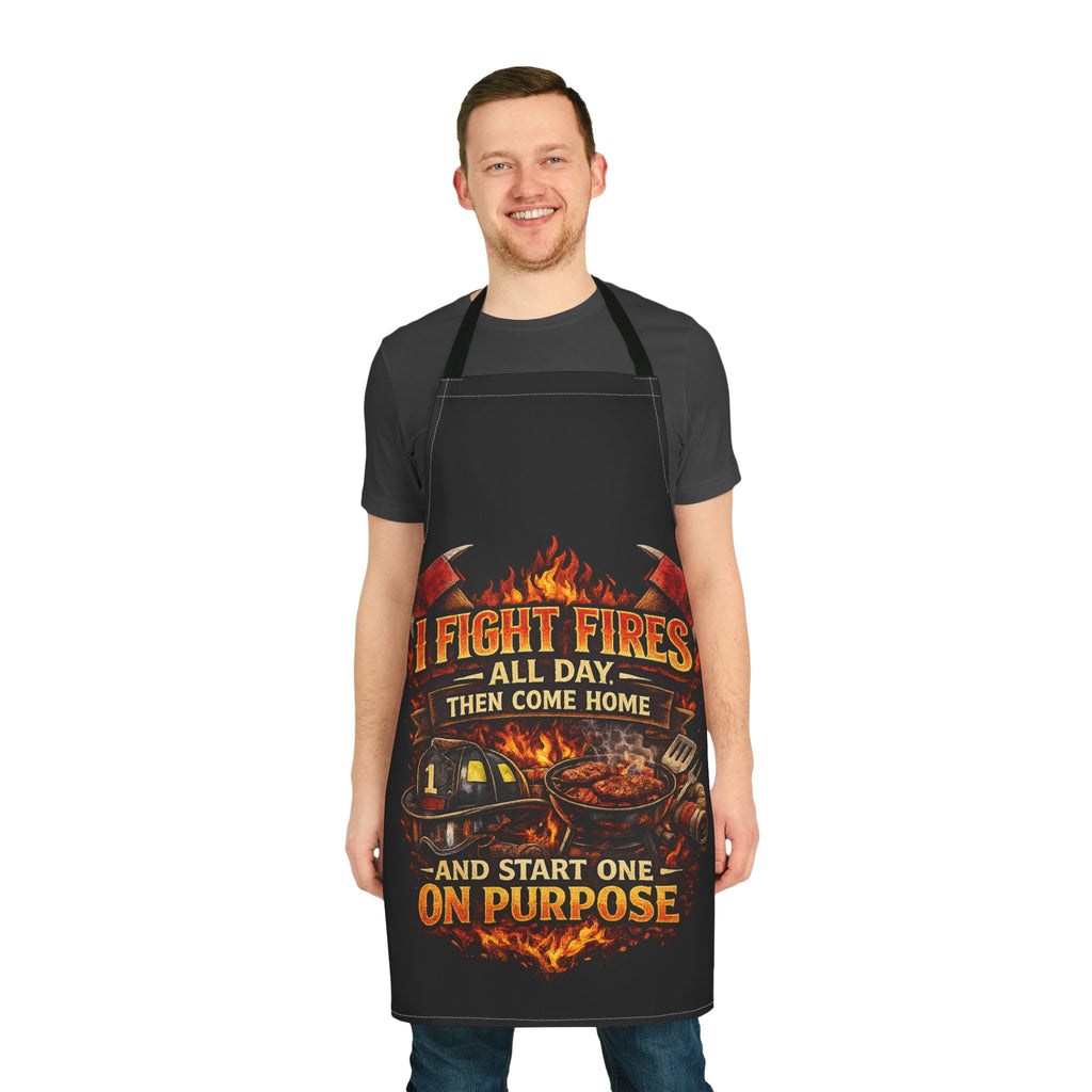 Firefighter BBQ Apron — "I Fight Fires All Day Then Come Home and Start One On Purpose"