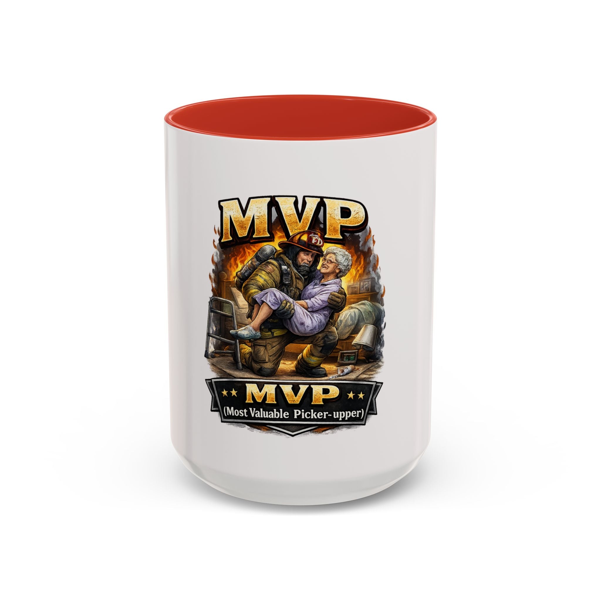 Firefighter Coffee Cup "MVP Most Valuable Picker-upper" Accent Coffee Mug (11, 15oz)