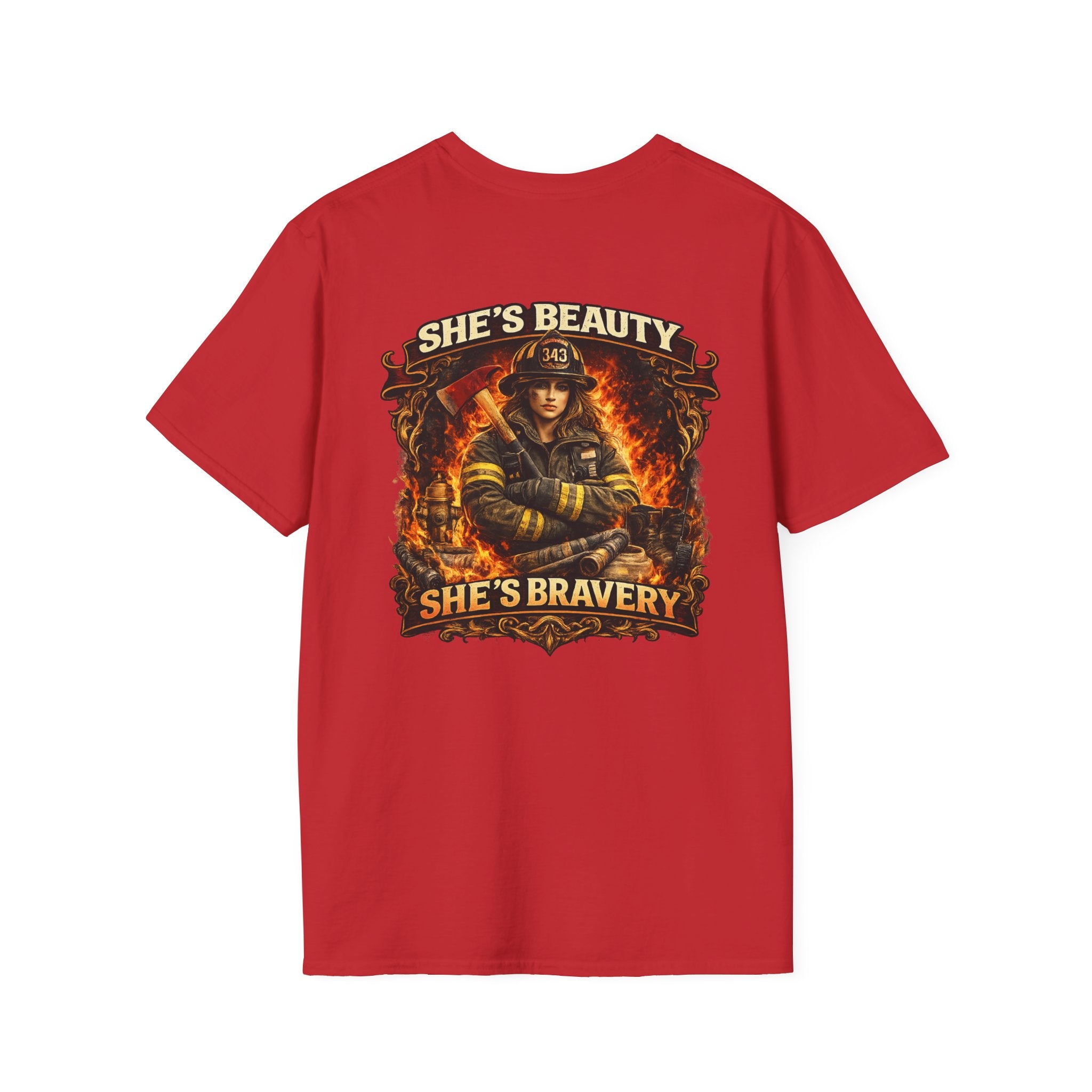 Firefighter T-Shirt – "She's Beauty, She's Bravery" Graphic Tee