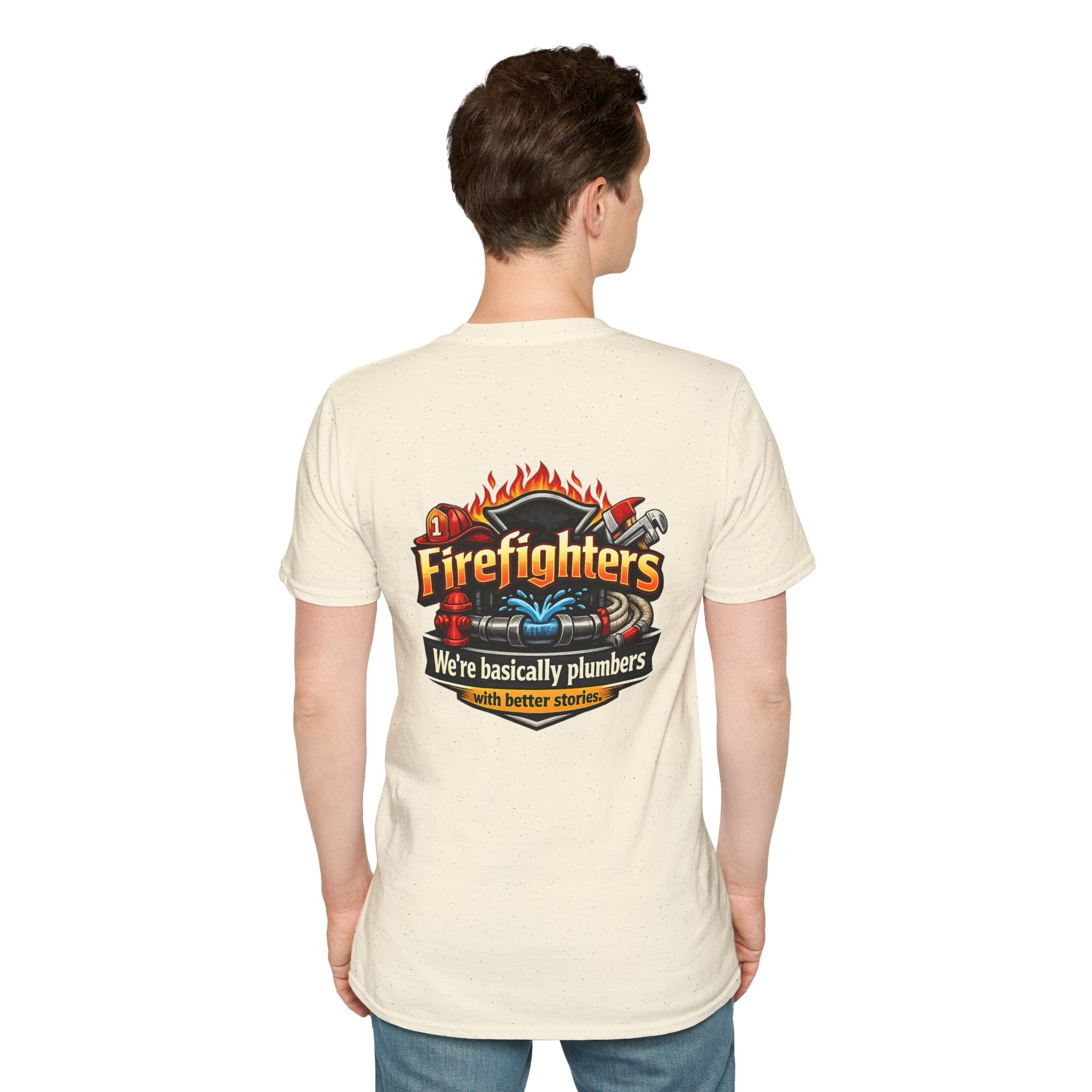 Firefighters Graphic T-Shirt — "We're Basically Plumbers" Firefighter Gift