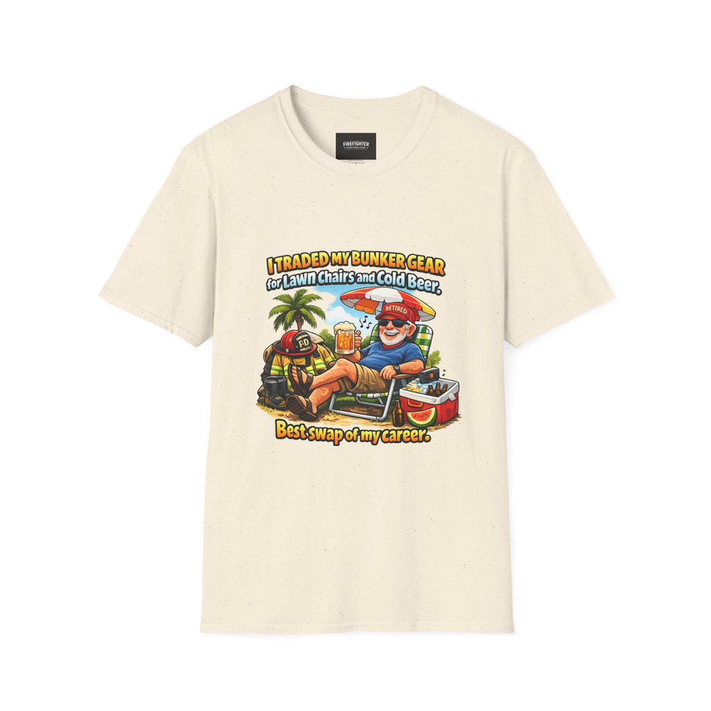 Firefighter Retirement T-Shirt — "I Traded My Bunker Gear... Best Swap of My Career" Front Graphic