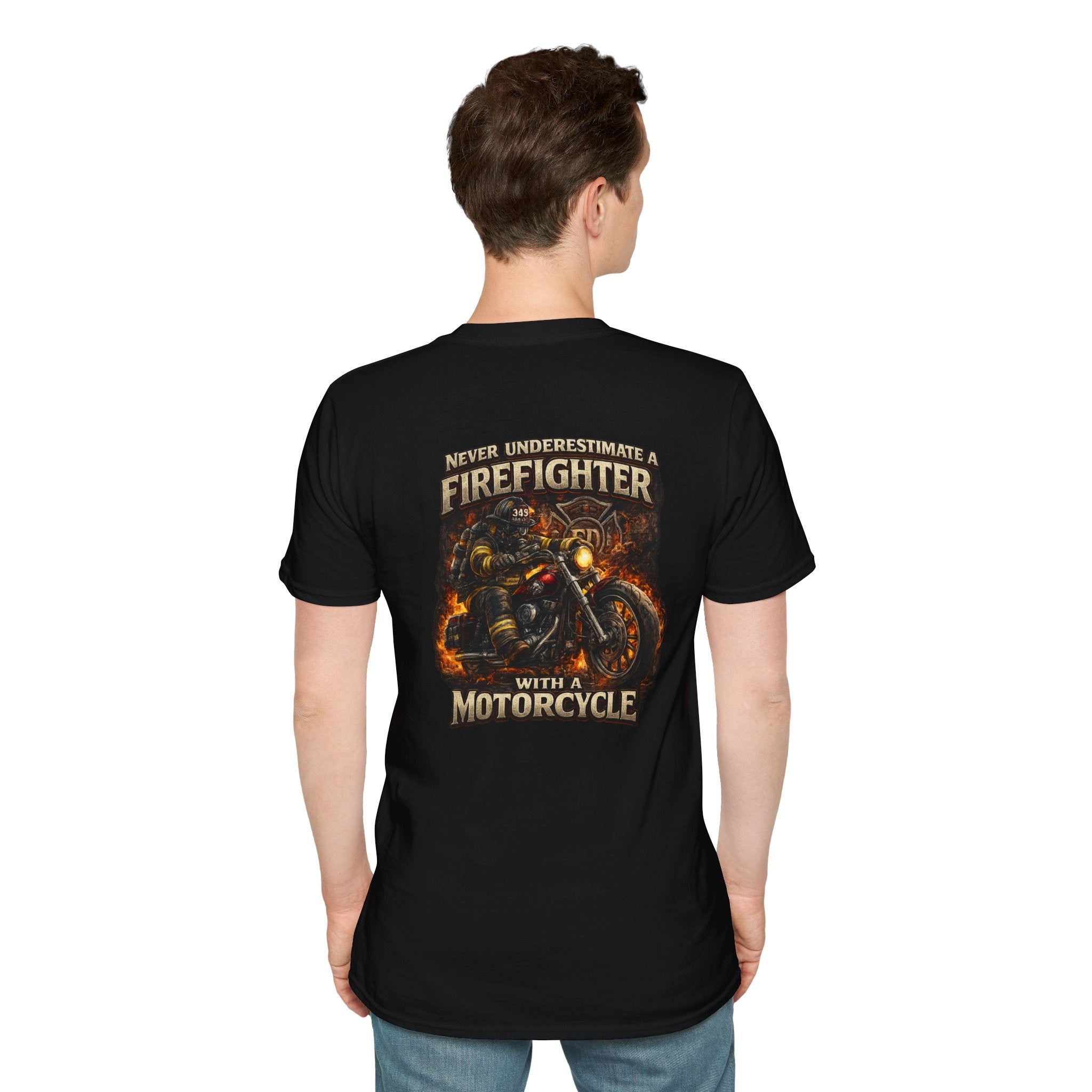 Firefighter Motorcycle T-Shirt — Never Underestimate a Firefighter with a Motorcycle