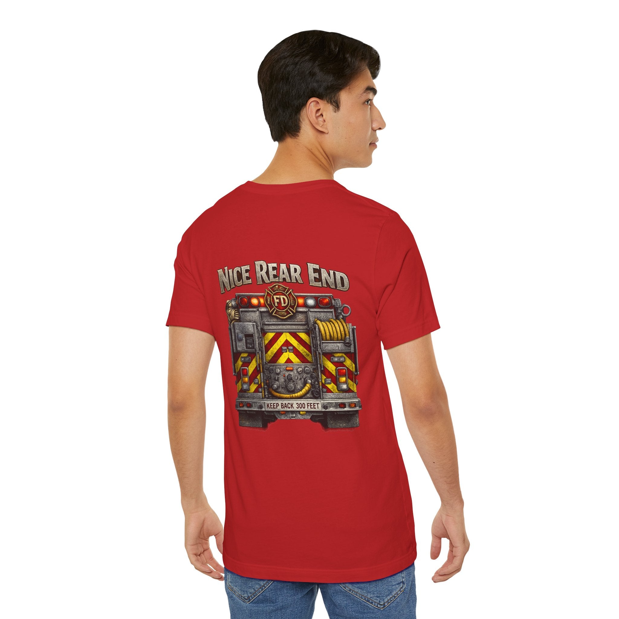 Firefighter Truck T-Shirt — "Nice Rear End" Back Print